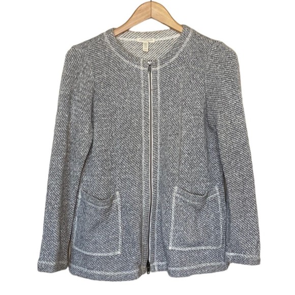 Eileen Fisher Jackets & Blazers - Eileen Fisher Knit Organic Cotton Women's Gray Ivory Full Zip Jacket SP
